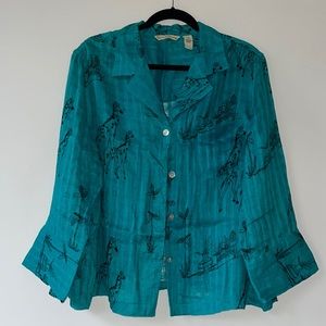 french laundry women’s turquoise button up blouse size 2x